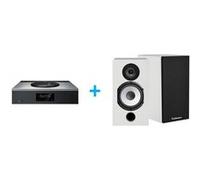 Amplificateur Hi-Fi Technics SA-C600EG-S Argent + une paire d'enceintes bibliothèque Cabasse Antigua MT32/2 Blanc mat Argent E
