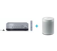 Amplificateur Hi-Fi Yamaha R-N800A Argent + une enceinte multiroom sans fil Yamaha MusicCast 20 WX-021 Blanc