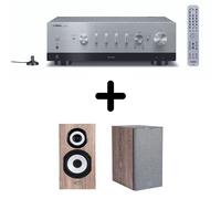 Amplificateur Hi-Fi Yamaha R-N800A Argent + une paire d'enceintes bibliothèque Cabasse Minorca MC40 Chêne