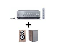 Amplificateur Hi-Fi Yamaha R-N800A Argent + une paire d'enceintes bibliothèque Cabasse Minorca MC40 Chêne