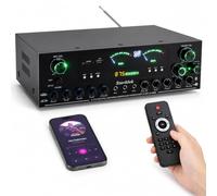 Amplificateur HiFi stéréo 3000 W, amplificateur stéréo 5.1 canaux, 3 entrées microphone, Bluetooth 5.0, USB/FM/SD LED, contrôle par application, RCA, fibre optique/entrée coaxiale pour karaoké