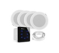 Power Dynamics Powerline A100B Pack Amplificateur Mural avec 4 Enceintes de Salle de Bain - 160 Watts, Câbles Inclus, BT 5.0, USB et Micro SD, Écran Tactile, Idéal pour Sonorisation de la Maison