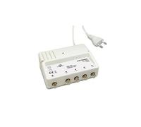 METRONIC 332175 Amplificateur Répartiteur Antenne TV TNT Intérieur Blindé Réglage de Gain 28 dB - 4 Sorties fiche F - Fréquence 470-790 MHz- Alimentation Secteur - Blanc