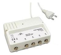 METRONIC 332175 Amplificateur Répartiteur Antenne TV TNT Intérieur Blindé Réglage de Gain 28 dB - 4 Sorties fiche F - Fréquence 470-790 MHz- Alimentation Secteur - Blanc
