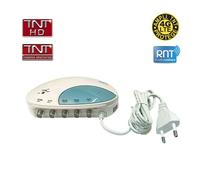 Amplificateur Répartiteur TV FM VHF / UHF TNT HD 1 entrée 4 sorties - Gain réglable 4 x 25 dB, Fixation murale possible, Interrupte