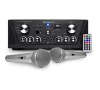 Amplificateur Skytronic karaoké noir USB/SD/FM 160W + 2 Microphones filaires silvers