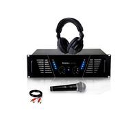 Ibiza Amplificateur sono DJ AMP-800 – 2x600W Max (2x300W RMS @4Ω) + Casque, Micro & Câble RCA
