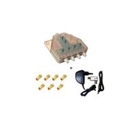 Amplificateur TNT UHF HDME, Distributeur Télé alimenté 1 entrée 4 sorties + Alimentation 12 V 50 mA + 7 Fiches F Or - Gain max 4 x 40 dB