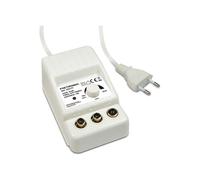 METRONIC 332177 Amplificateur d'Antenne TV Intérieure pour Chaînes TNT, Compatible 4G-5G, Gain 26 dB, 2 Sorties avec Prise TV 9,52 mm - Alimentation Secteur - Blanc