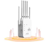 Amplificateur WiFi 1200Mbps - 6 Antennes Répéteur WiFi, Extender WiFi, Double Bande 5GHz/2.4GHz, Repeteur WiFi, 2 Ports LAN, WiFi Extender Compatible avec Toutes Les Box Internet, Configuration Facile