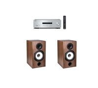 Amplificateur Yamaha R-S202D Argent + Paire d'enceintes bibliothèque Cabasse Antigua MT32/2 Noyer