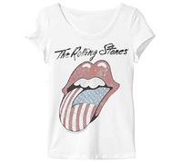 Amplified - T-shirt Femme ROLLING STONES USA LADIES CREW TEE - Blanc (White) - FR : 40 (Taille fabricant : 12)