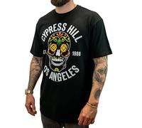 Amplified T-shirt Hip Hop surdimensionné, noir, 100 % coton (240 g) pour homme, femme, enfant, unisexe, printemps, été, automne, hiver, festival, musique, Cypress Hill - Crâne floral, M