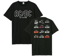 Amplified Unisex Groupe Anniversaire T-Shirt - 50 Ans ACDC - History Back Print, Noir, S