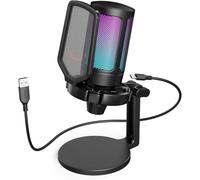 AmpliGame Fifine A6NEO Microphone USB pour jeux sur PC, ordinateur de bureau, streaming avec bouton muet, bouton de gain pour podcast vidéo, micro RVB pour PS4/PS5, ordinateur portable