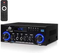 Amplis Amplificateur Stéréo Bluetooth 5.3 1000W Puissance Maximale avec Radio FM et Micro, Système Audio Hi-Fi 2.0 Canaux 50W+50W RMS, Contrôle Basse/Aigus pour Maison, Voiture, Karaoké, TV