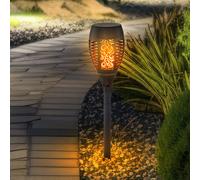 Lampe solaire enfichable à effet de feu, lampe solaire d'extérieur noire, piquet de terre solaire, perforations décoratives, LED blanc chaud, DxH 9,5x49,5 cm