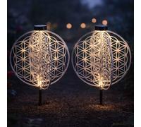 Lampe solaire lampe décorative orientale lampe de jardin fleur de vie lampe solaire pour l'extérieur, métal, piquet de terre, 1x LED, LxlxH 40x40x51 cm, lot de 2