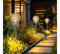 Lampe solaire LED d'extérieur, décoration de jardin, piquet de terre, lampe de terrasse, décoration solaire, boule de verre brisé, blanc chaud, DxH 12 x 56 cm, lot de 3