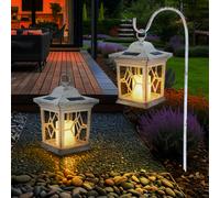 Lampe solaire, lampe d'extérieur, lampe à brancher, lanterne, éclairage de chemin, jardin, batterie rechargeable IP44, verre blanc, couleur or clair, LED blanc chaud, LxPxH 21x14,3x31cm
