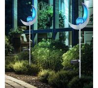 Torches solaires lune décoration jardin jardin, lampe solaire, lumière solaire extérieur, effet lumière bleue, verre craquelé, IP44, LED blanc froid, H 90 cm, balcon de jardin, lot de 2