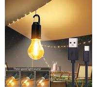 Ampoule à filament de tungstène LED, lampe de camping rétro, lampe d'ambiance de tente de camping rechargeable USB, ampoule de globe d'urgence pour l'extérieur 2 pièces,1 pièceABS