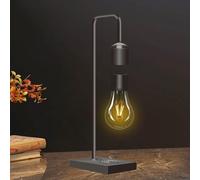 Ampoule À Lévitation Magnétique Avec Socle De Recharge Sans Fil De Luxe (Apple/Android) Lampe De Table Flottante Noire À Lévitation Veilleuse À Led Pour Chambres Bureau Cadeaux