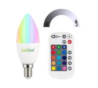 Ampoule bougie LED E14 RVB et blanc 470 lm à intensité variable avec télécommande [Luminea]