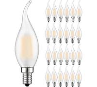 Ampoule candélabre LED C35 6 W à intensité variable, 60 W équivalent ampoules LED à filament E14 Base lumière blanche chaude 2700 K 600 lumens protection des yeux couvercle en verre dépoli lot de 25