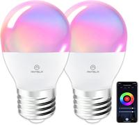 Ampoule Connectée WiFi Alexa E27 G45 4,9W 470LM Ampoule LED Intelligente RGB+CCT 2700K-6500K,Compatible avec Google Home,Smart Life APP,2PCs