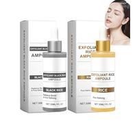 Ampoule de riz noir, sérum peeling au riz blanc, solution peeling visage noir et blanc,au riz et blanc,duo d'ampoules de riz brillant,minimisation des pores et hydratation en profondeur (1 set)