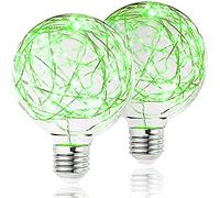 Ampoule DEL, Lot de 2 ampoules Edison vintage, E27 220V 3W LED ampoules décoratives fil de cuivre feu d'artifice ampoule rétro étoilé ampoule pour la fête de Noël à la maison (B Vert)