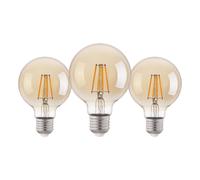 Eglo Lot de 3 ampoules LED E27, ampoule filament vintage ambrée, 4 watts chacune, grosse ampoule globe, lumière blanche chaude, 2200 K, 400 lumens, lampe rétro G80, Ø 8 cm