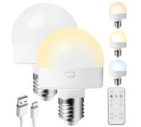 Ampoule E27 USB C Rechargeable Avec Télécommande - 2 Pièces LED Batterie Pour Intérieur, Extérieur, Camping