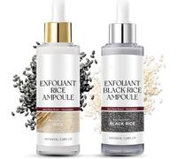 Ampoule exfoliante au riz noir et blanc, solution de peel de riz pour le visage et le corps, dissolvant doux des points noirs et minimiseur des pores pour tous les types de peau, peau brillante