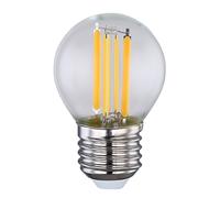 Ampoule filament LED Vintage Ampoule sphérique E27, verre clair, 6,5 watts 806 lumens 2700 kelvins blanc chaud, DxH 4,5x7,5 cm