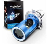 Ampoule H4 LED avec Yeux d'ange, Phare HS1 6400LM DC 12V pour Moto, Bleu, Pack de 1