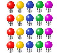 Ampoule LED B22 Couleur 2W, Ampoule Équivalent Incandescence 20W, Ampoule à Baïonnette Colorées,Ampoule G45 Mini Globe,Rouge Jaune Bleu Vert Violet, Lumières Noël Terrasse Extérieure, Lot de 20