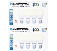 Ampoule LED Blaupunkt Classique A60, culot à vis E27, 12W, remplace ampoule 100W, blanc chaud 2700K, lumière jaune, Intensité non variable, 1260 lumens intérieur, lot de 8