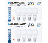 Ampoule LED Blaupunkt Classique A60, culot à vis E27, 12W, remplace ampoule 100W blanc naturel 4000K, lumière naturelle neutre jour, Intensité non variable, 1260 lumens intérieur, lot de 8