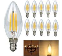 Ampoule LED Bougie 10x E14 4W Filament Blanc Chaud 3000k Flame Tip Bright 400LM Non Dimmable AC220V