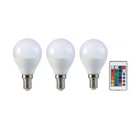 Ampoule LED E14 RGB à intensité variable avec télécommande Boule avec changement de couleur, 4,8 watts 470 lumens blanc chaud, DxH 4,5x8,8 cm, lot de 3