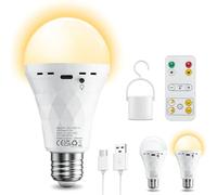 Feliigo Ampoule LED E27 rechargeable USB, lampe 2600 mAh, 2 variateurs, blanc chaud, blanc froid, avec télécommande, minuterie, douille E27 et rechargeable double usage avec crochet