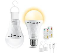 Feliigo Ampoule LED E27 rechargeable USB, lampe 2600 mAh,2pcs 2 variateurs, blanc chaud, blanc froid, avec télécommande, minuterie, douille E27 et rechargeable double usage avec crochet