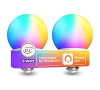 Ampoule LED Globe G80, 6W E27 Ampoule Couleur Changeante, 2700K-6000K, 2PCS | CRI95 Variation Bluetooth via application, RGB + blanc, 600lm équiv. 60W, IP44 pour miroir de salle de bain, chambre et fêtes