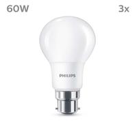 Ampoule LED - PHILIPS - 60 W - B22 - Blanc chaud - Dépolie - Non-Dimmable - 3 pièces