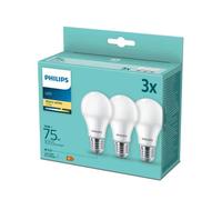 PHILIPS Lot de 3 ampoules LED 10 W chaudes 2700 K E27 75 W 1055 lm - Ampoules à économie d'énergie