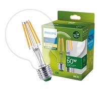 Ampoule LED globe E27 840lm=60W blanc chaud Philips ⌀9,5 cm transparent