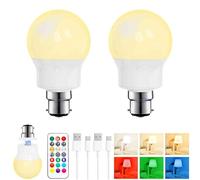 Ampoule LED Rechargeable avec Télécommande, Ampoule Sans Fil Magnétique B22 Dimmable 480LM, 3 Températures de Couleur + 9 Couleurs RGB, 3 Timer, pour Lampes Murales, Camping & Urgence, Lot de 2