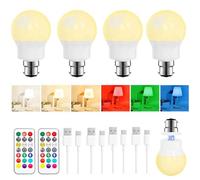 Ampoule LED Rechargeable avec Télécommande, Ampoule Sans Fil Magnétique B22 Dimmable 480LM, 3 Températures de Couleur + 9 Couleurs RGB, 3 Timer, pour Lampes Murales, Camping & Urgence, Lot de 4